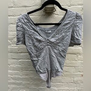 Abercrombie & Fitch spotted green/ Gray Ruched Short Sleeve Bodysuit super sexy